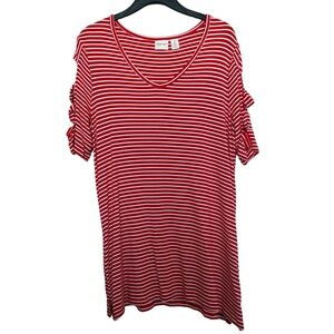 Chico’s ZENERGY Women’s Sz 2(L) Striped Tunic Shoulder Cut Outs 3/4 Sleeve